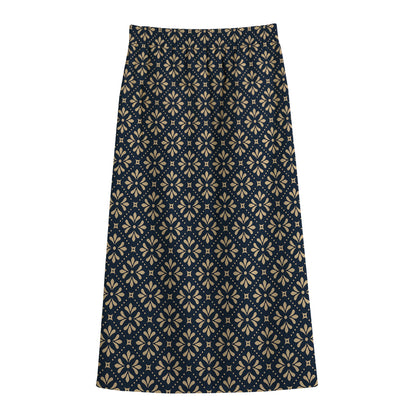Geometric Floral Print Cotton Front Slit Maxi Skirt