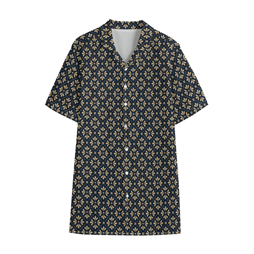 Geometric Floral Print Cotton Hawaiian Shirt