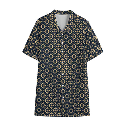 Geometric Floral Print Cotton Hawaiian Shirt