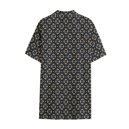 Geometric Floral Print Cotton Hawaiian Shirt