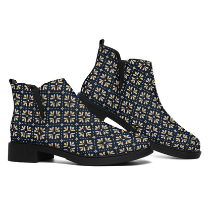 Geometric Floral Print Flat Ankle Boots