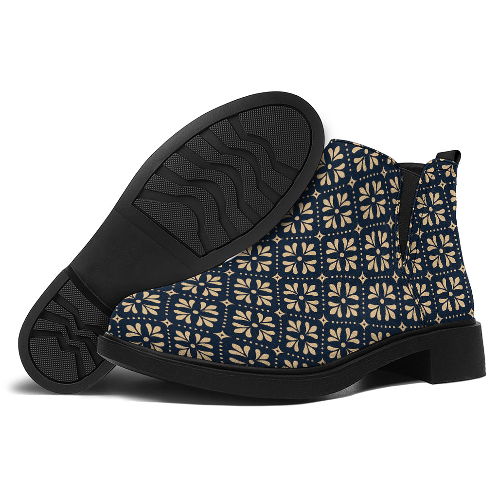 Geometric Floral Print Flat Ankle Boots