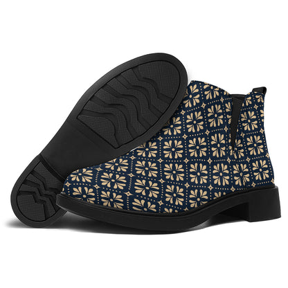 Geometric Floral Print Flat Ankle Boots