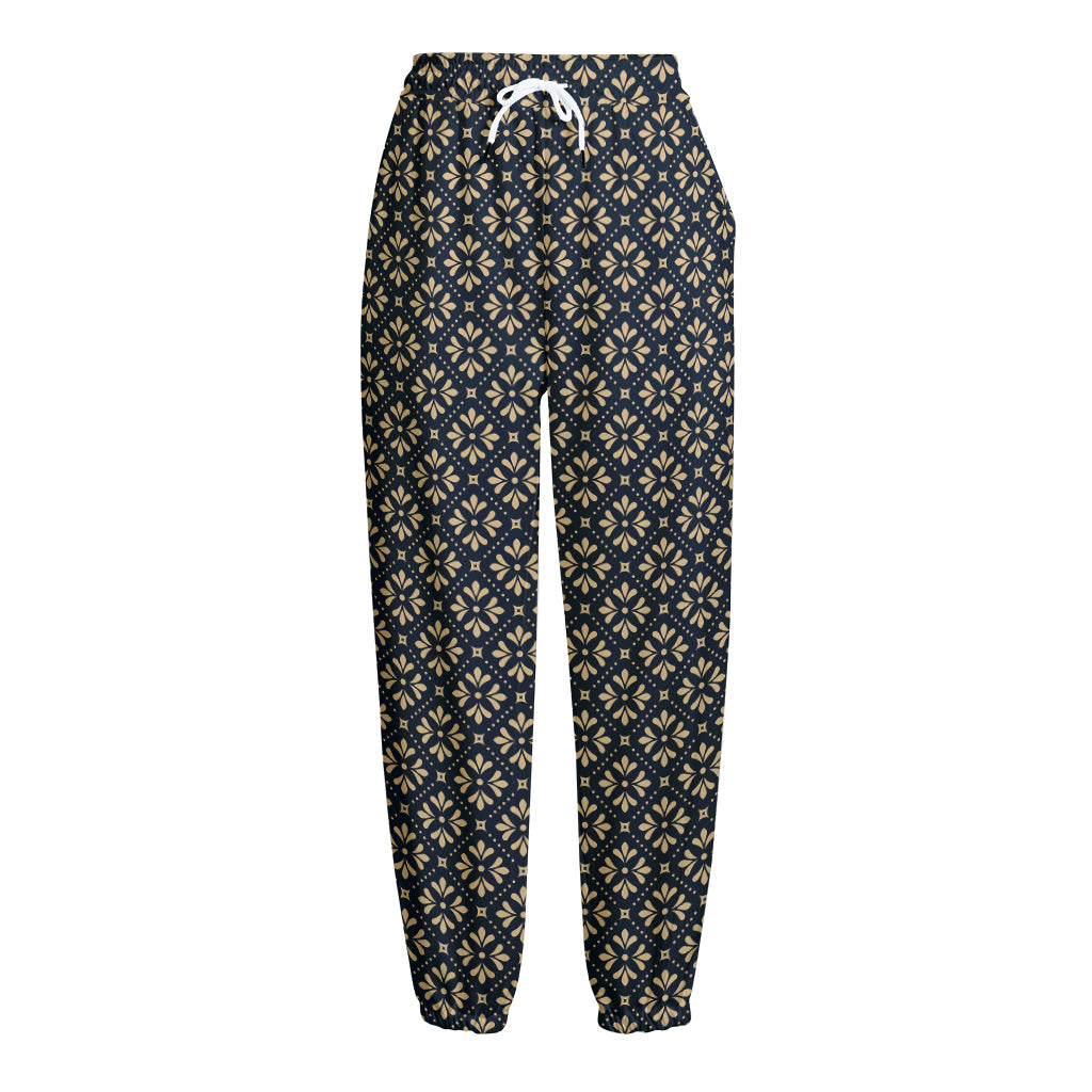 Geometric Floral Print Fleece Lined Knit Pants