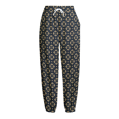 Geometric Floral Print Fleece Lined Knit Pants