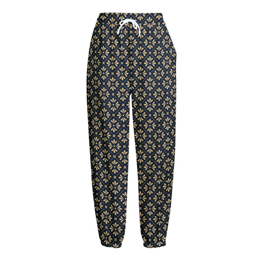 Geometric Floral Print Fleece Lined Knit Pants