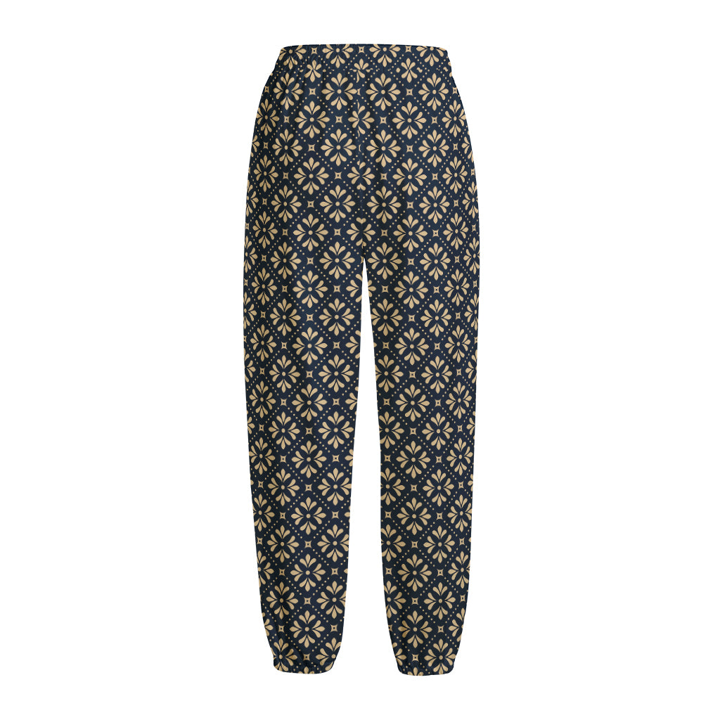 Geometric Floral Print Fleece Lined Knit Pants