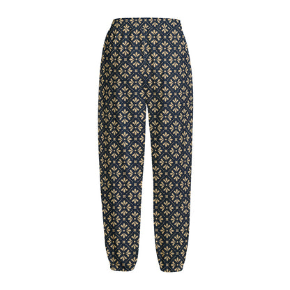 Geometric Floral Print Fleece Lined Knit Pants