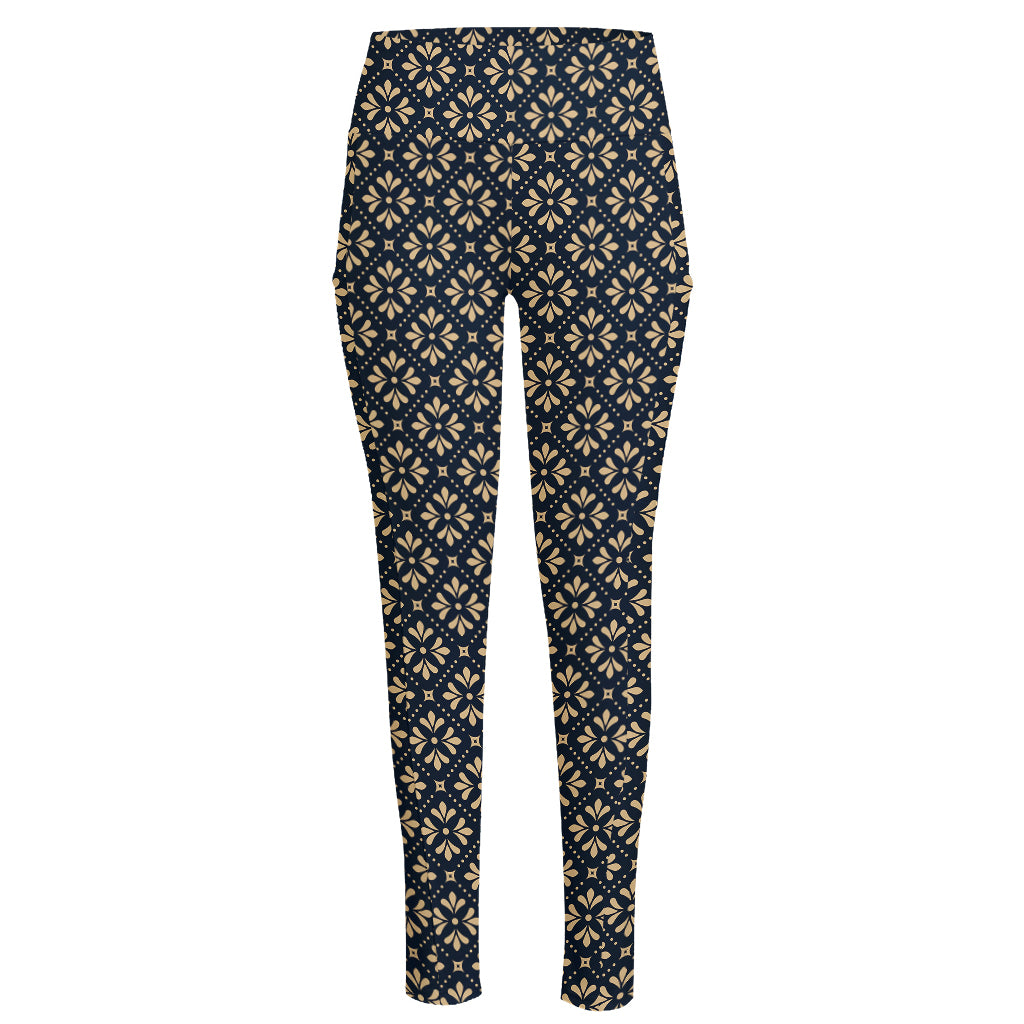 Geometric Floral Print High-Waisted Pocket Leggings