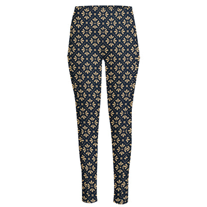 Geometric Floral Print High-Waisted Pocket Leggings