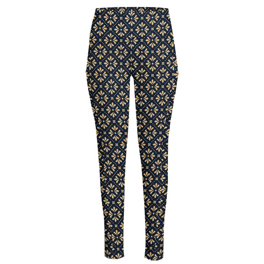 Geometric Floral Print High-Waisted Pocket Leggings