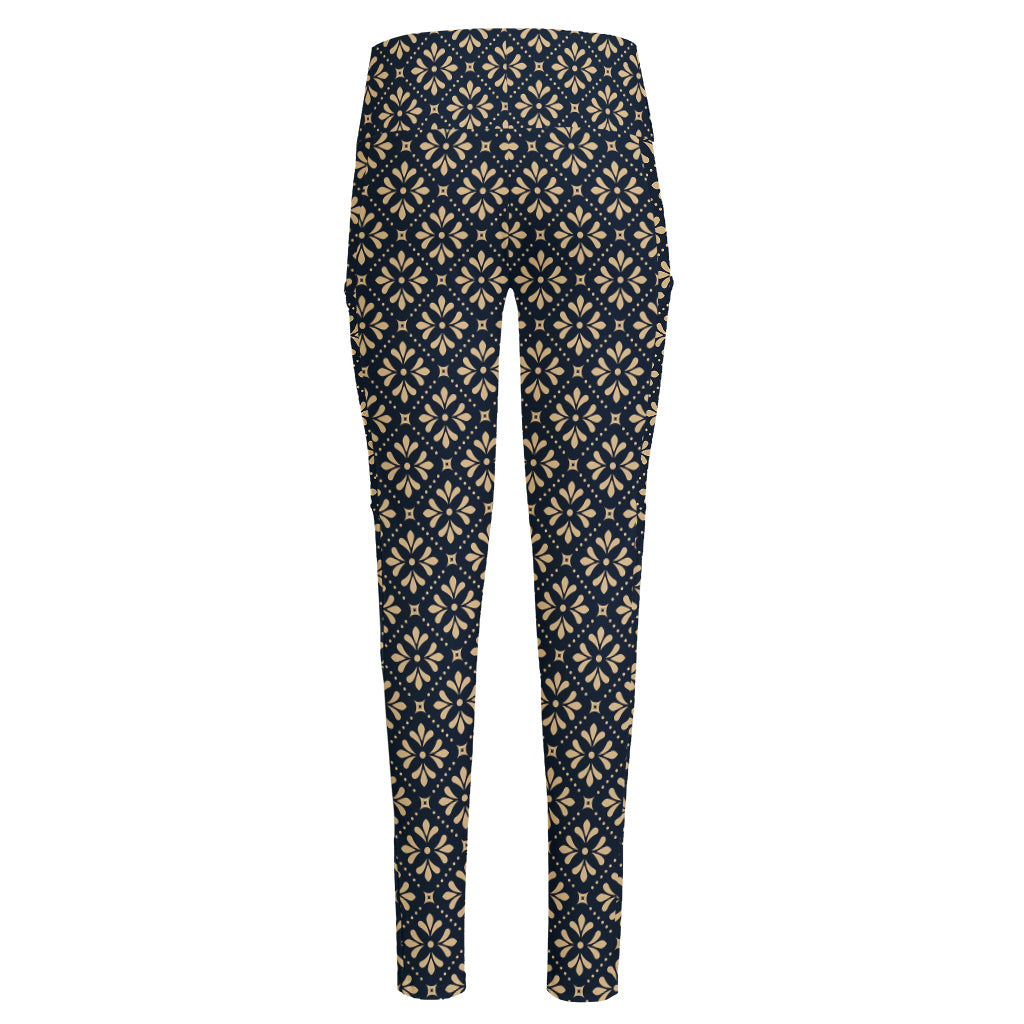 Geometric Floral Print High-Waisted Pocket Leggings
