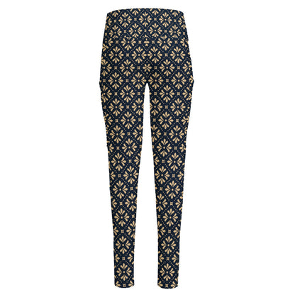 Geometric Floral Print High-Waisted Pocket Leggings
