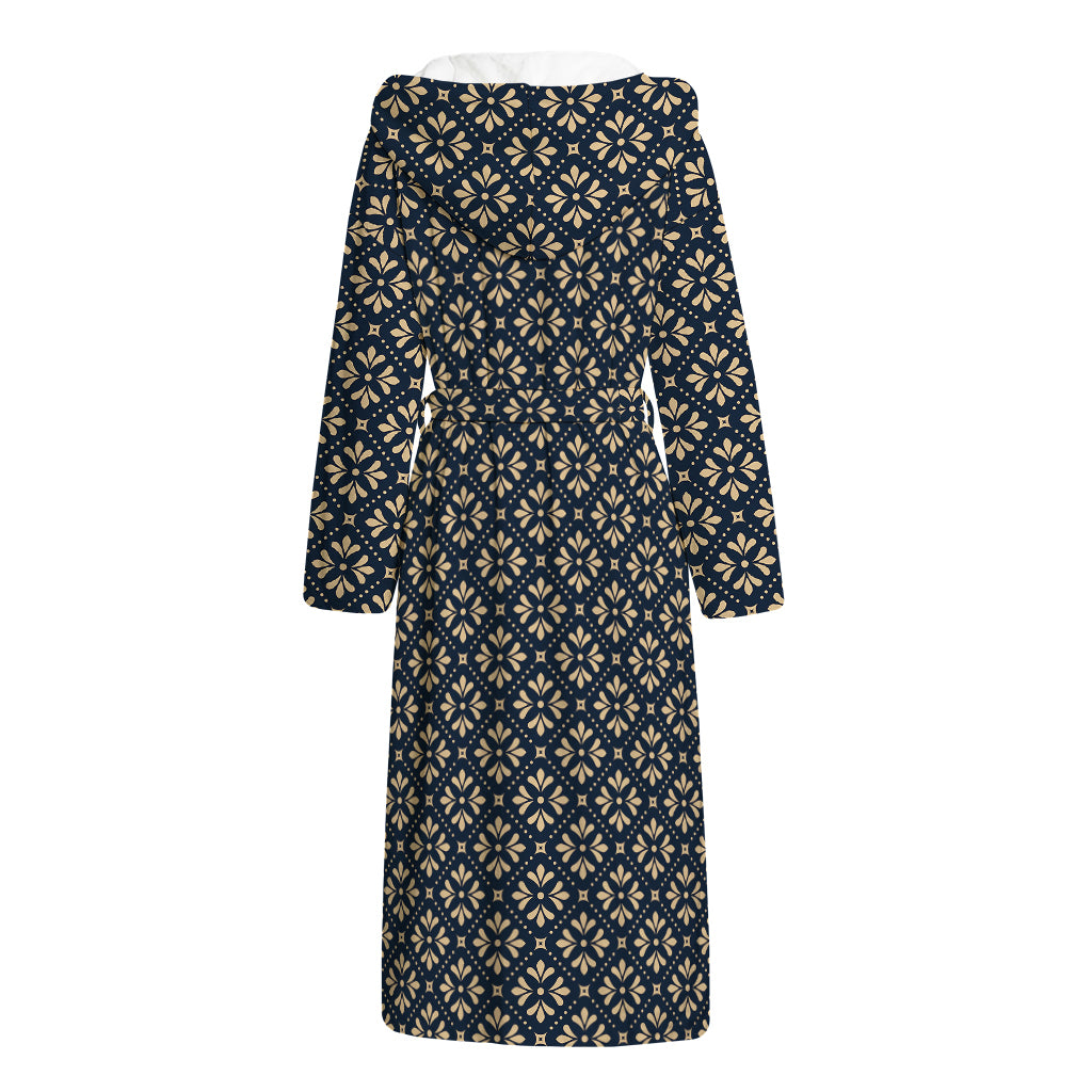 Geometric Floral Print Hooded Bathrobe