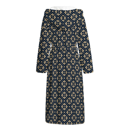 Geometric Floral Print Hooded Bathrobe