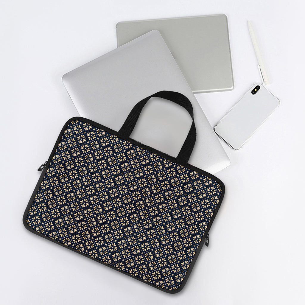 Geometric Floral Print Laptop Sleeve With Handle