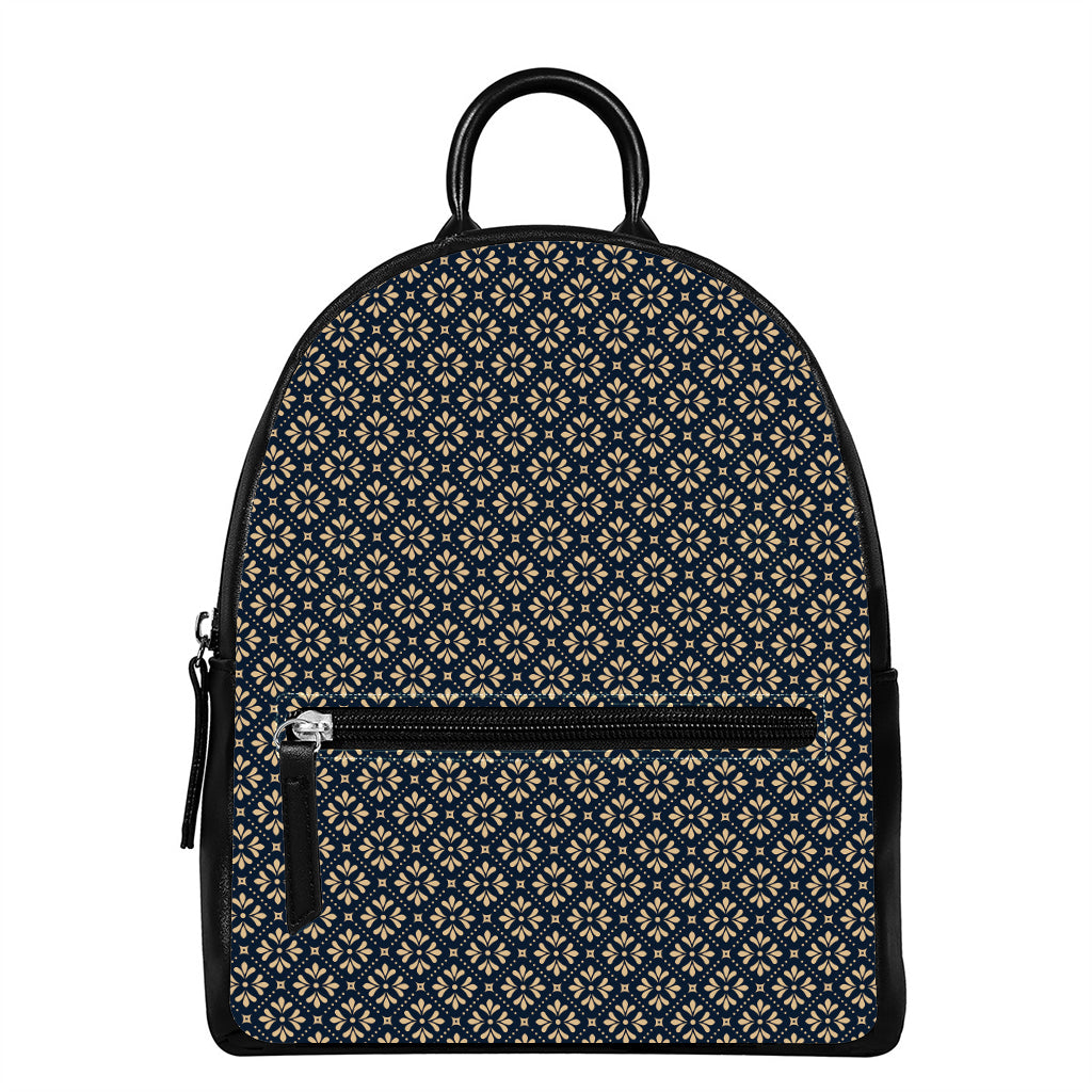 Geometric Floral Print Leather Backpack