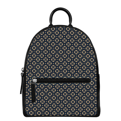 Geometric Floral Print Leather Backpack