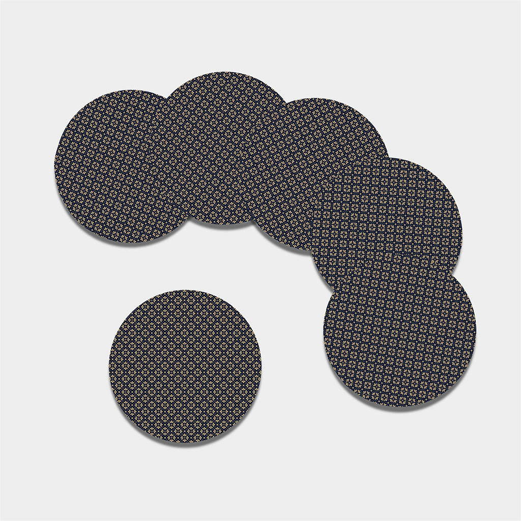 Geometric Floral Print Leather Coaster Set