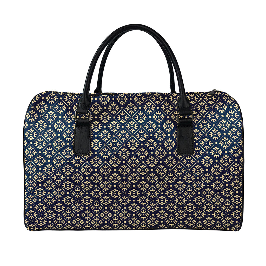 Geometric Floral Print Leather Duffle Bag