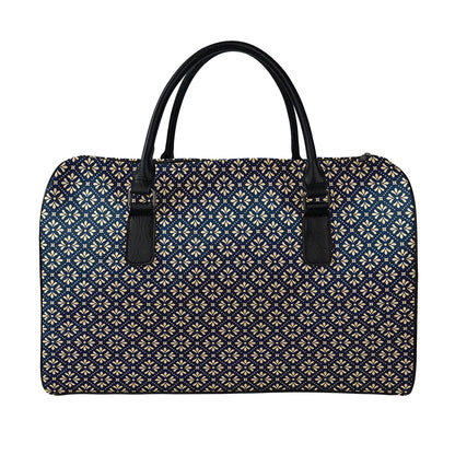 Geometric Floral Print Leather Duffle Bag