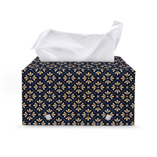 Geometric Floral Print Leather Tissue Box Cover