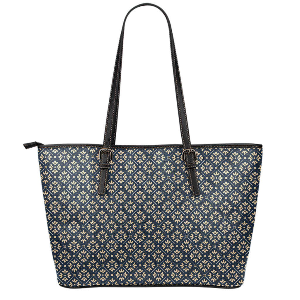 Geometric Floral Print Leather Tote Bag