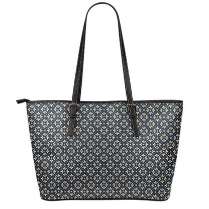 Geometric Floral Print Leather Tote Bag
