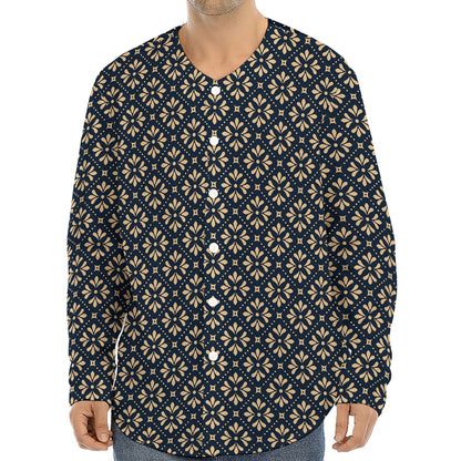 Geometric Floral Print Long Sleeve Baseball Jersey