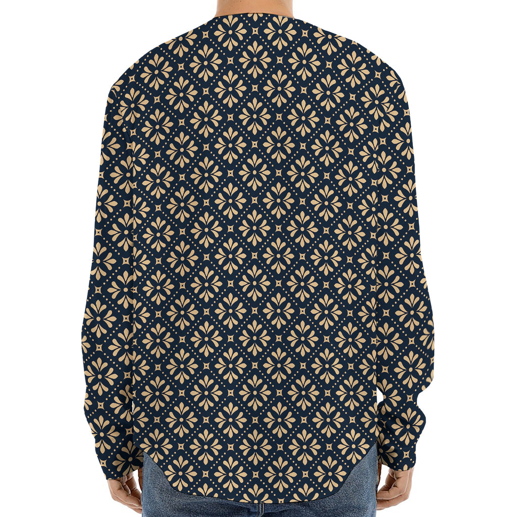 Geometric Floral Print Long Sleeve Baseball Jersey