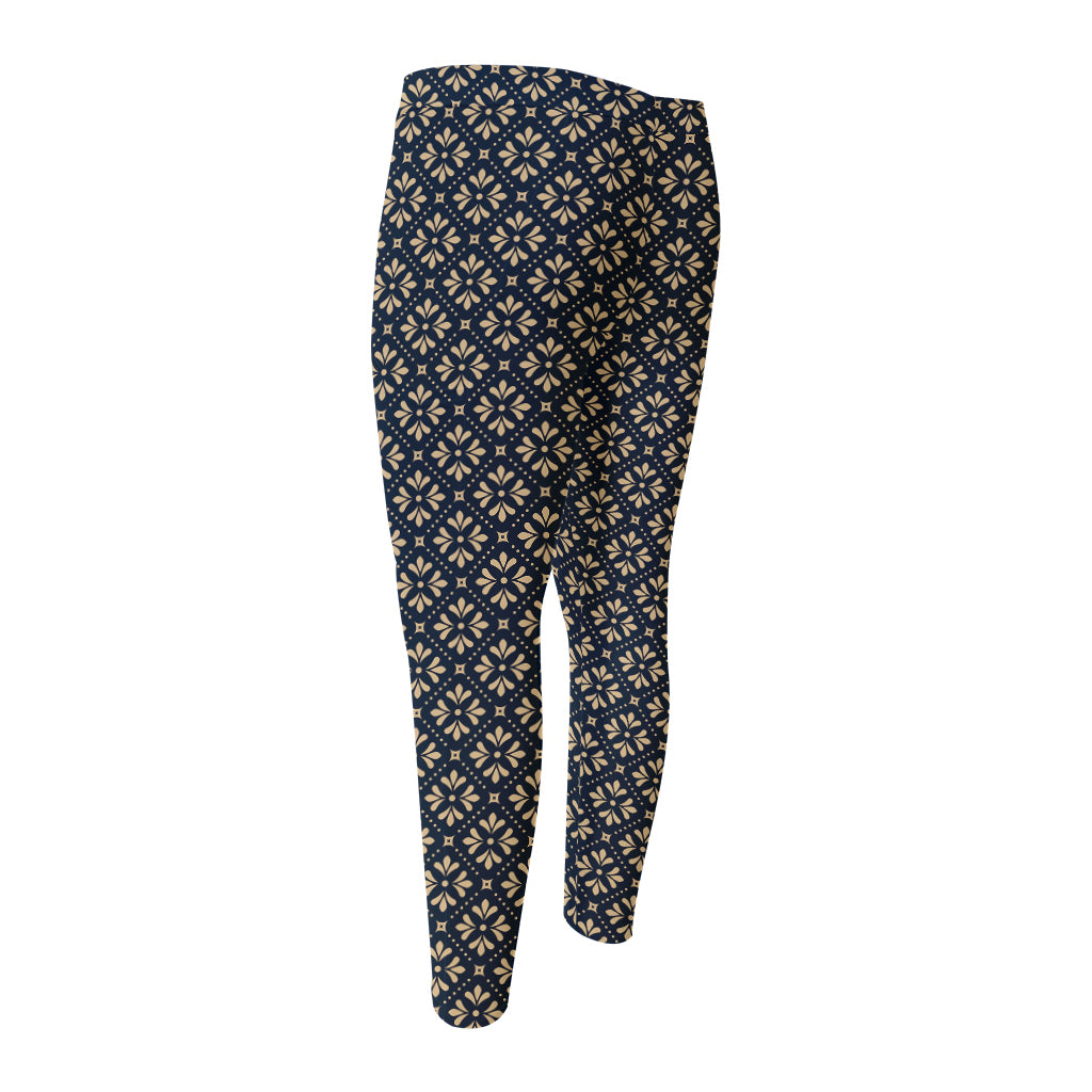 Geometric Floral Print Men's Compression Pants