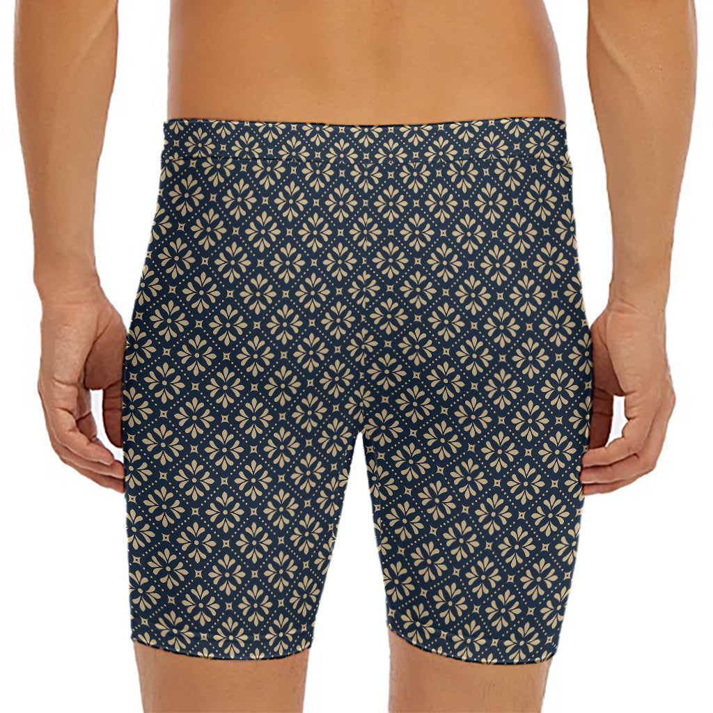 Geometric Floral Print Men's Long Boxer Briefs