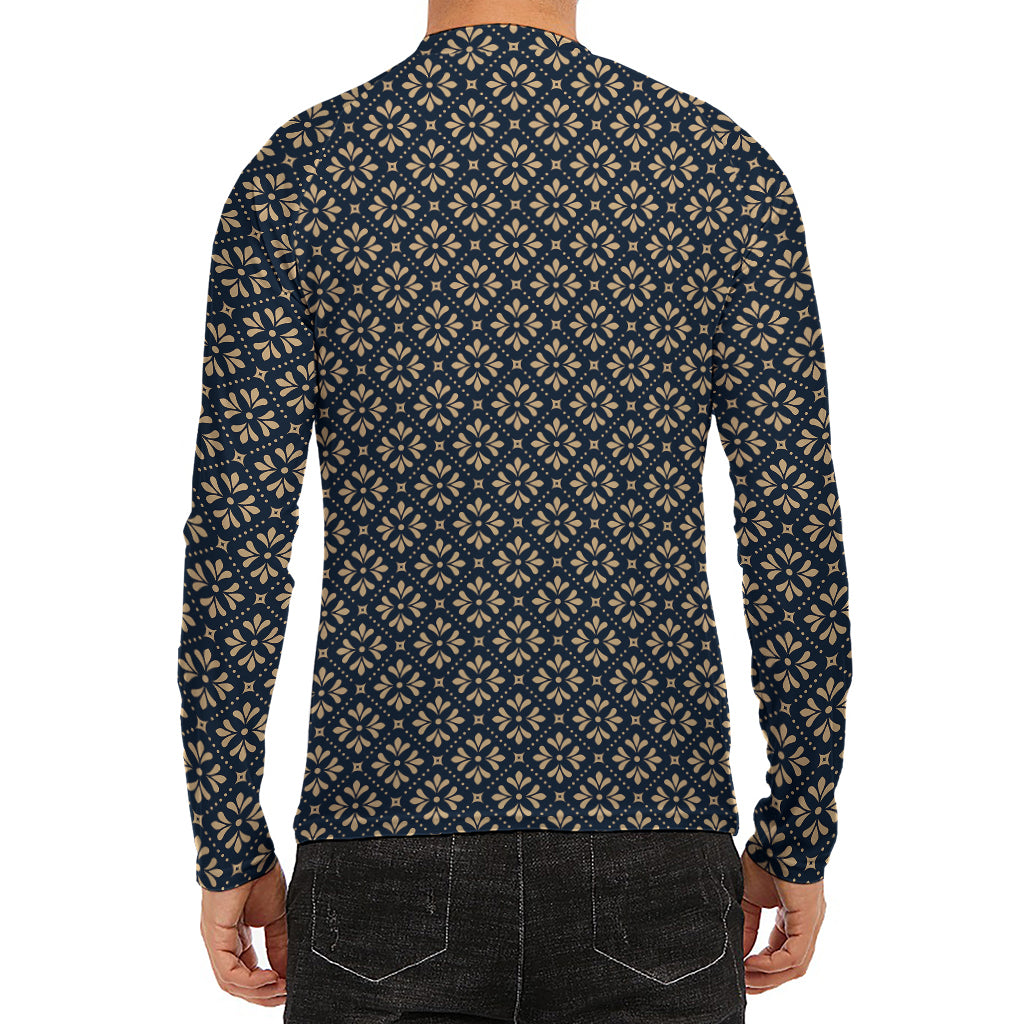 Geometric Floral Print Men's Long Sleeve Rash Guard