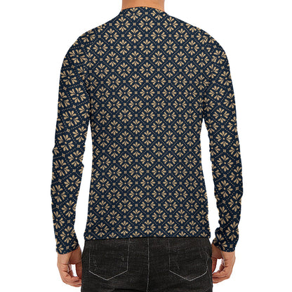 Geometric Floral Print Men's Long Sleeve Rash Guard