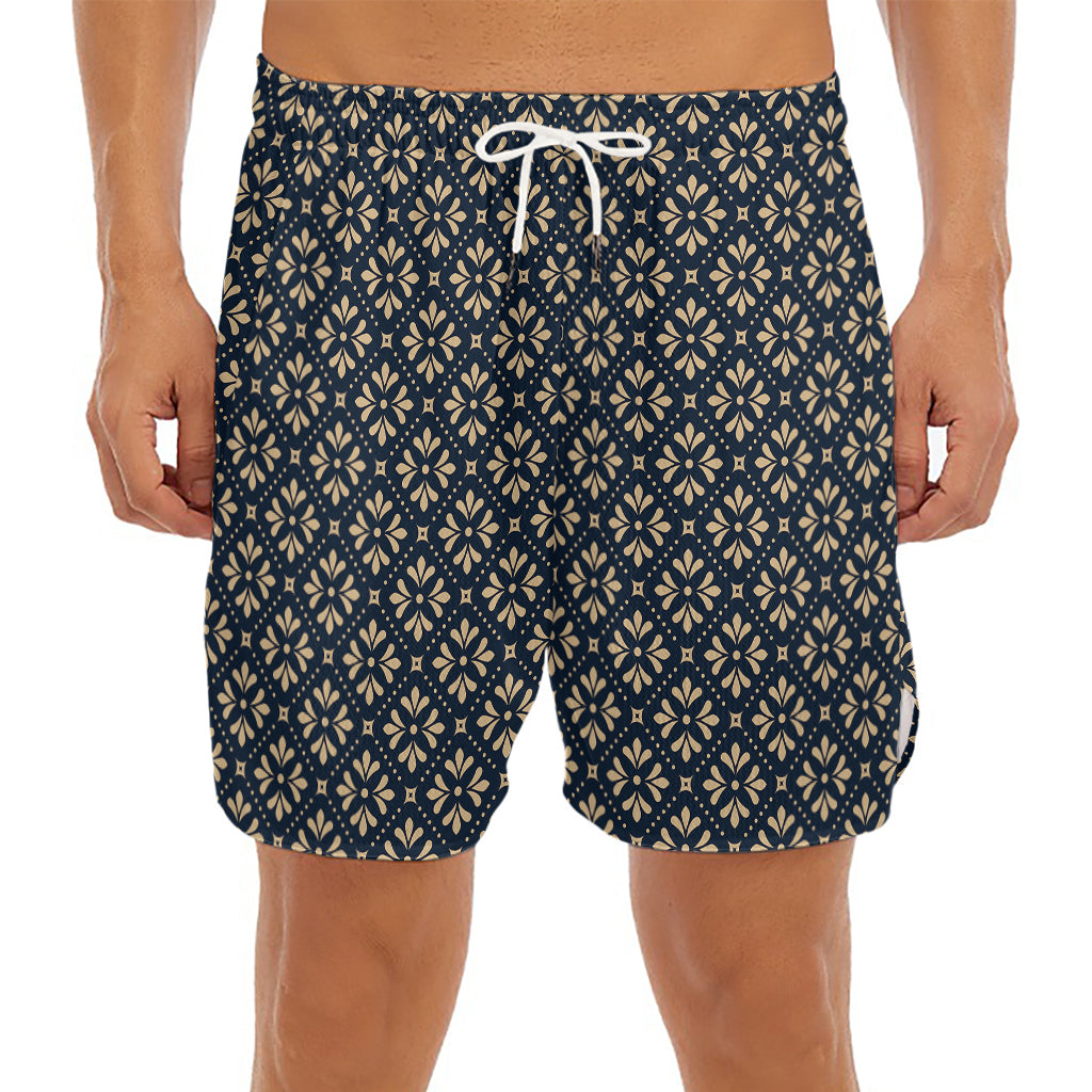 Geometric Floral Print Men's Split Running Shorts