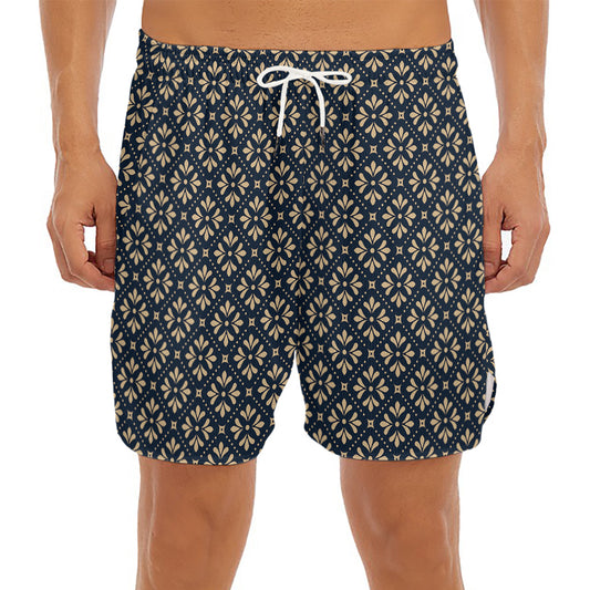 Geometric Floral Print Men's Split Running Shorts