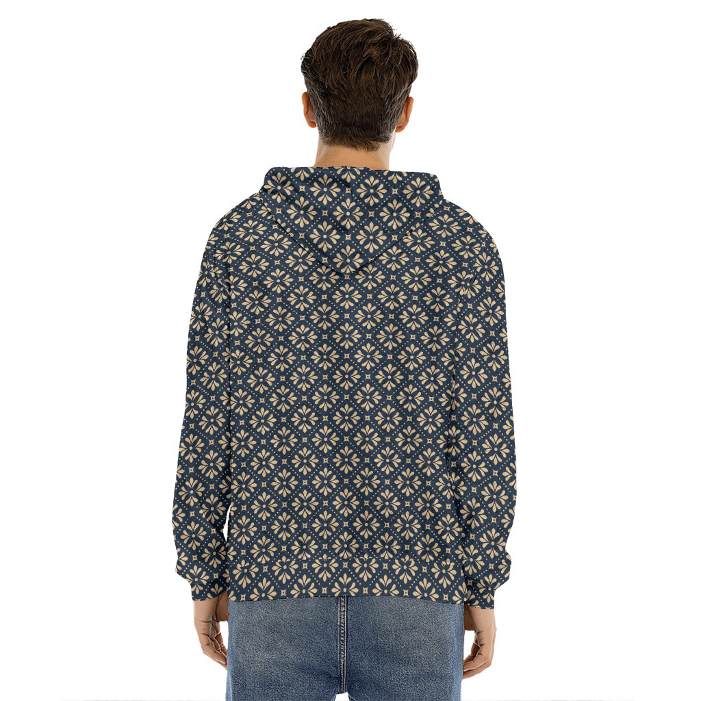 Geometric Floral Print Men's Velvet Pullover Hoodie