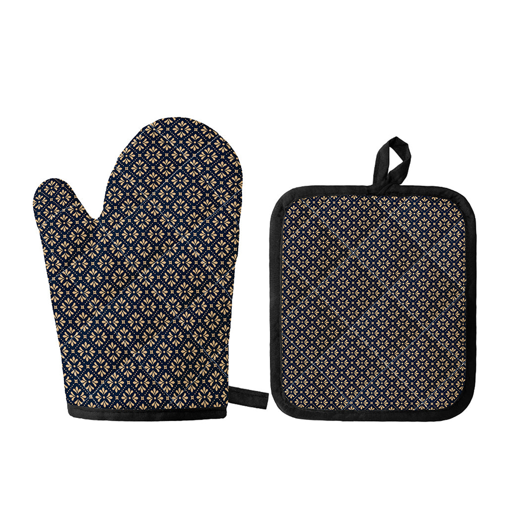 Geometric Floral Print Oven Mitt And Pot Holder Set