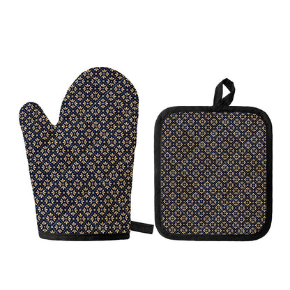 Geometric Floral Print Oven Mitt And Pot Holder Set