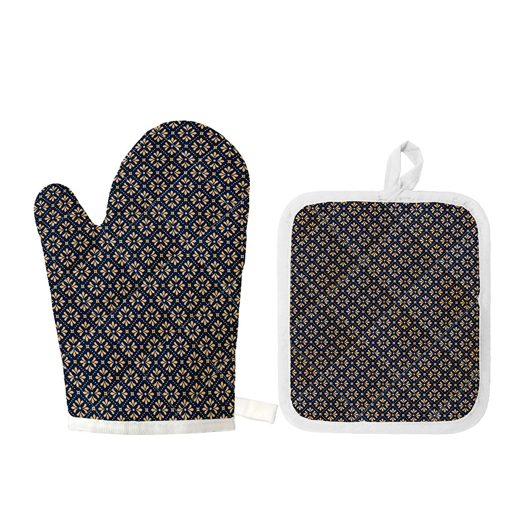 Geometric Floral Print Oven Mitt And Pot Holder Set