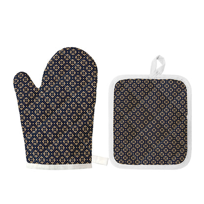 Geometric Floral Print Oven Mitt And Pot Holder Set
