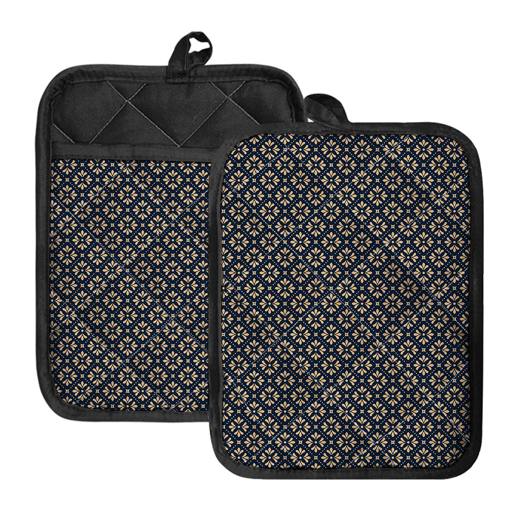 Geometric Floral Print Pot Holders With Pocket