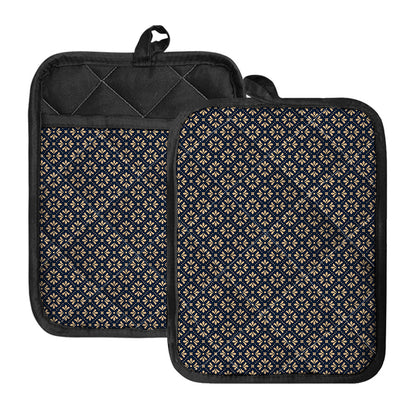 Geometric Floral Print Pot Holders With Pocket