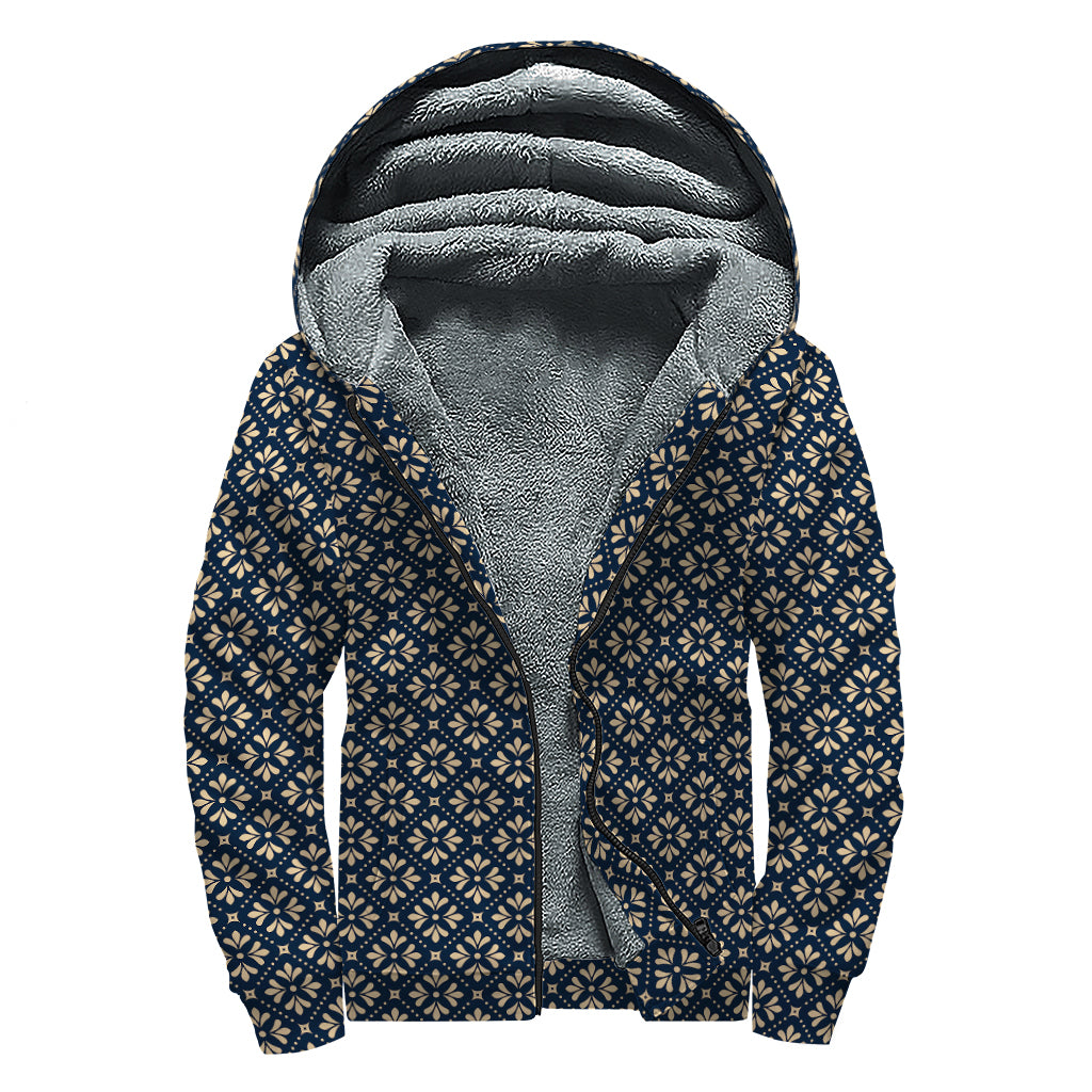 Geometric Floral Print Sherpa Lined Zip Up Hoodie