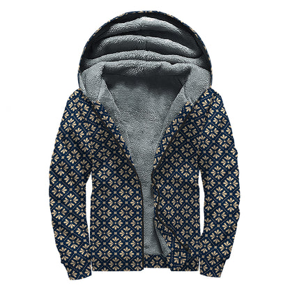 Geometric Floral Print Sherpa Lined Zip Up Hoodie