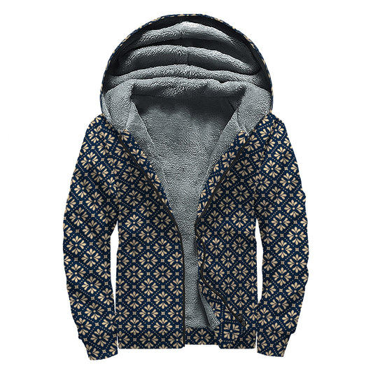 Geometric Floral Print Sherpa Lined Zip Up Hoodie