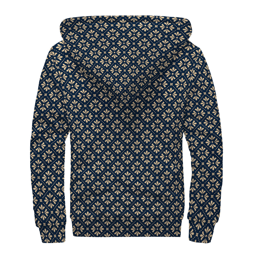 Geometric Floral Print Sherpa Lined Zip Up Hoodie