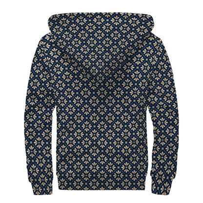Geometric Floral Print Sherpa Lined Zip Up Hoodie