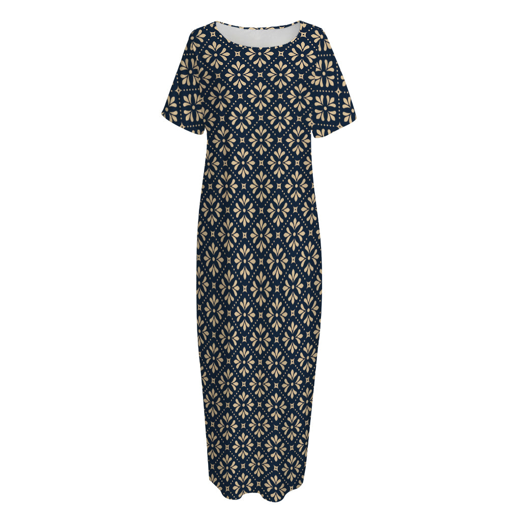 Geometric Floral Print Short Sleeve Long Nightdress