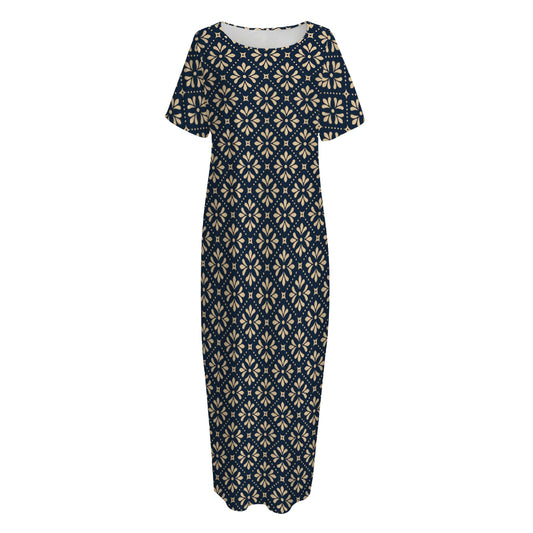 Geometric Floral Print Short Sleeve Long Nightdress